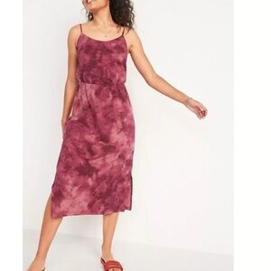 Waist-Defined Sleeveless Tie-Dye Plus-Size Cami Midi Dress